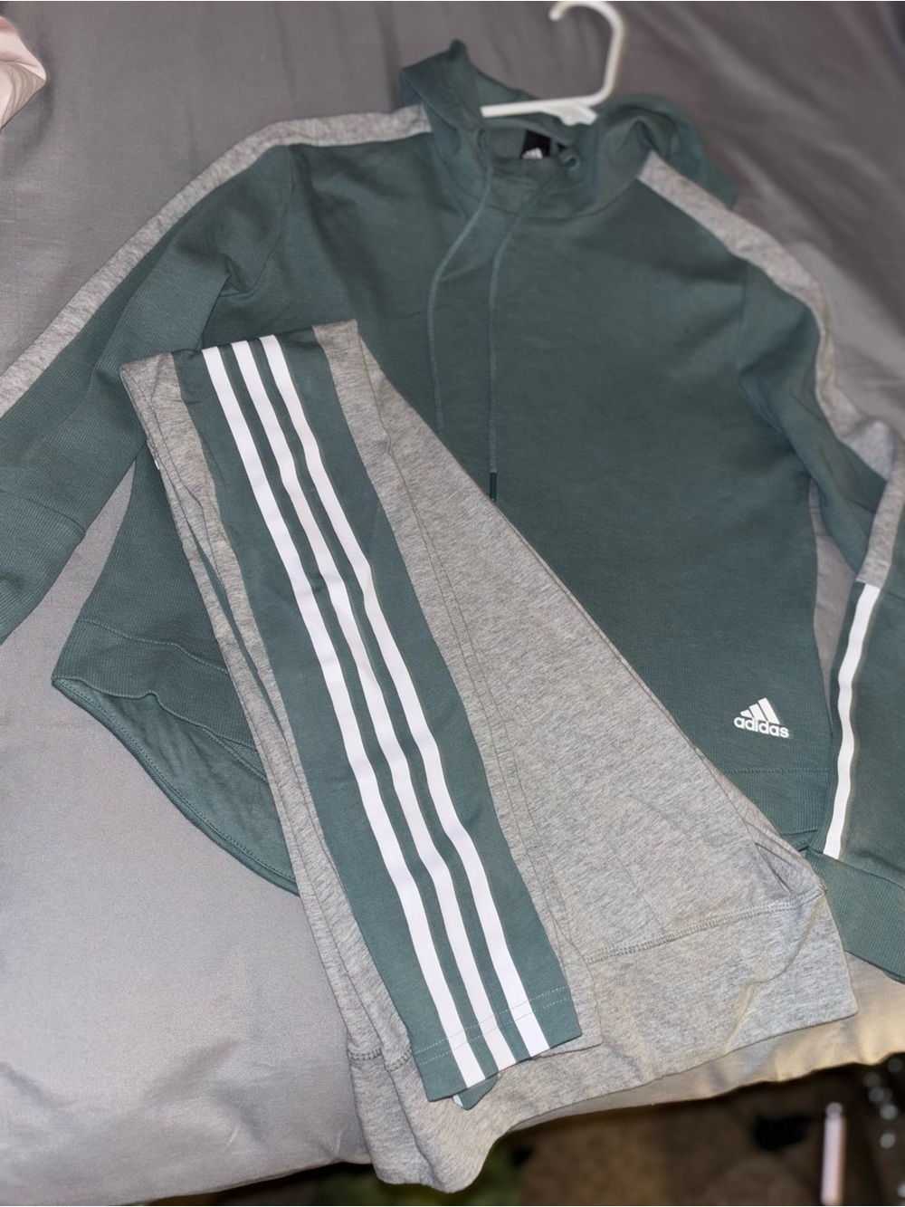 adidas Women’s Green & Gray Crewneck Sweatshirt with Three-Stripe Detail
